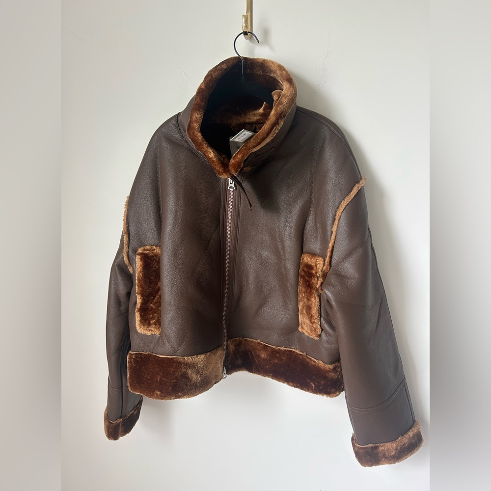 Hudson Cropped Vegan Leather Shearling Aviator Jacket